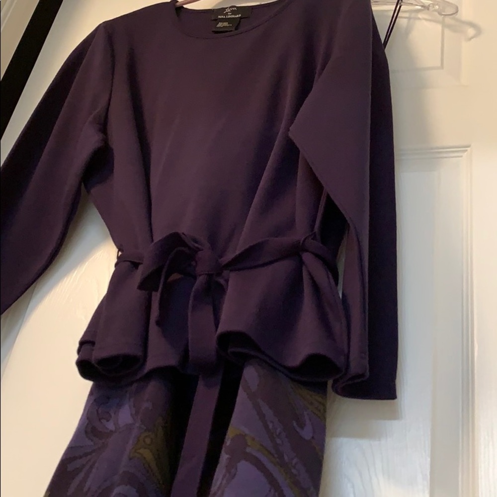 Nina Leonard 2 Piece Plum Top Paisley Skirt
